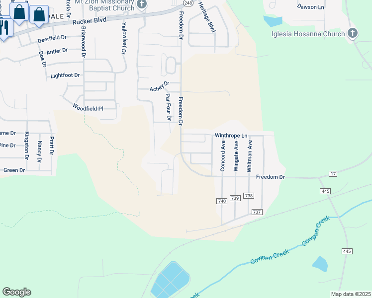 map of restaurants, bars, coffee shops, grocery stores, and more near 105 Wakefield Way in Enterprise
