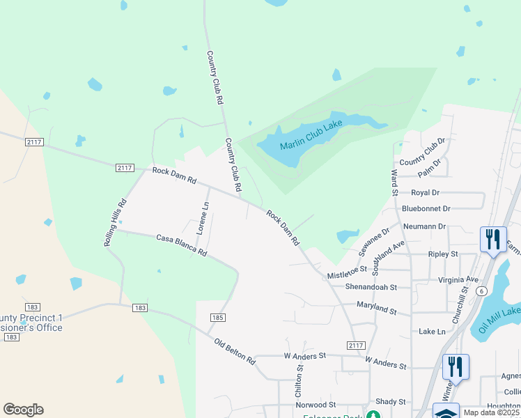 map of restaurants, bars, coffee shops, grocery stores, and more near 1402 Rock Dam Road in Marlin
