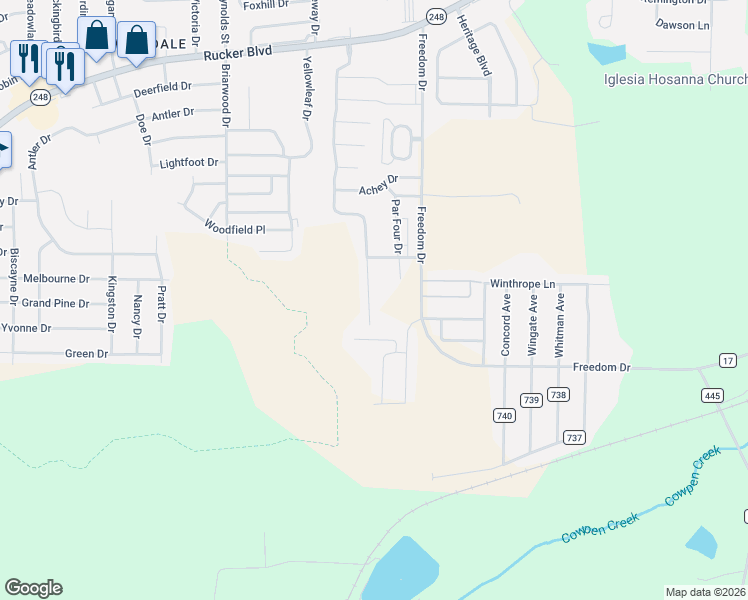 map of restaurants, bars, coffee shops, grocery stores, and more near 138 South Spring View Drive in Enterprise