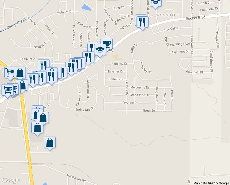 map of restaurants, bars, coffee shops, grocery stores, and more near 405 Grand Pine Drive in Enterprise