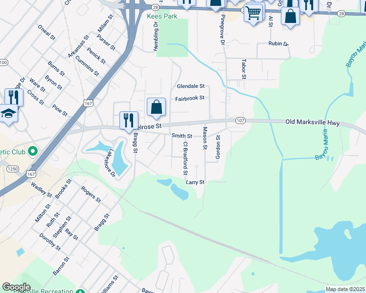 map of restaurants, bars, coffee shops, grocery stores, and more near 108 Cl Bradford Street in Pineville