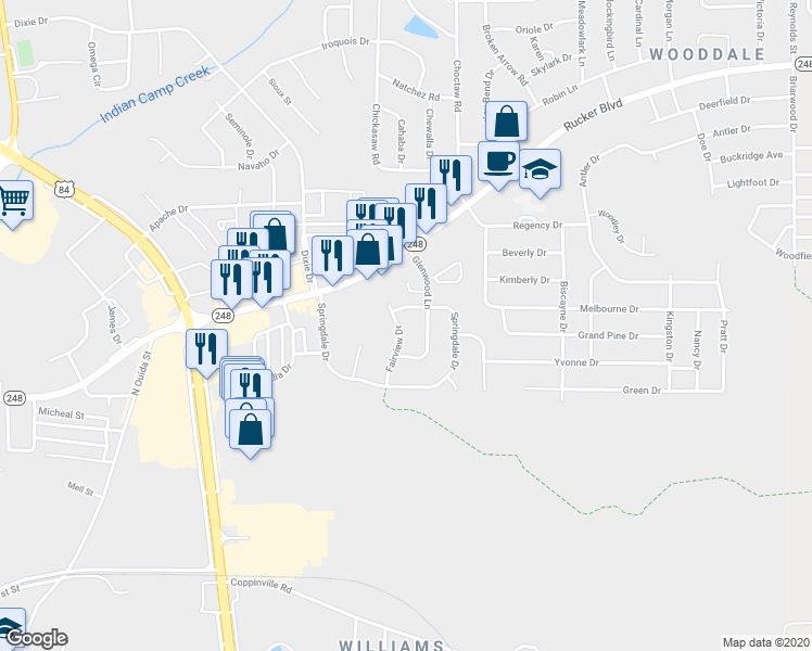 map of restaurants, bars, coffee shops, grocery stores, and more near 206 Fairview Drive in Enterprise
