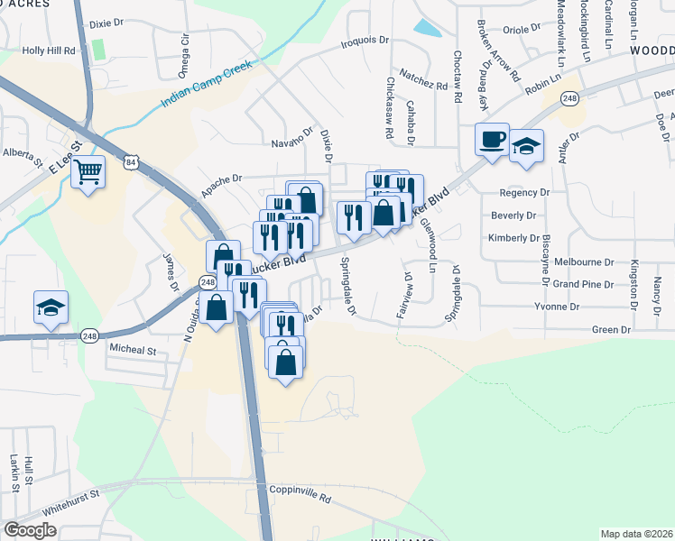 map of restaurants, bars, coffee shops, grocery stores, and more near 111 Villa Dr in Enterprise