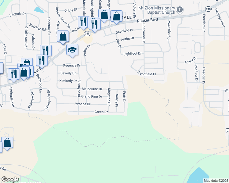 map of restaurants, bars, coffee shops, grocery stores, and more near 100 Nancy Drive in Enterprise