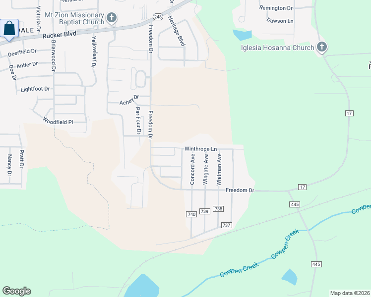 map of restaurants, bars, coffee shops, grocery stores, and more near 109 Winthrope Lane in Enterprise