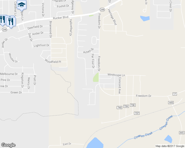 map of restaurants, bars, coffee shops, grocery stores, and more near 118 Baldwin in Enterprise