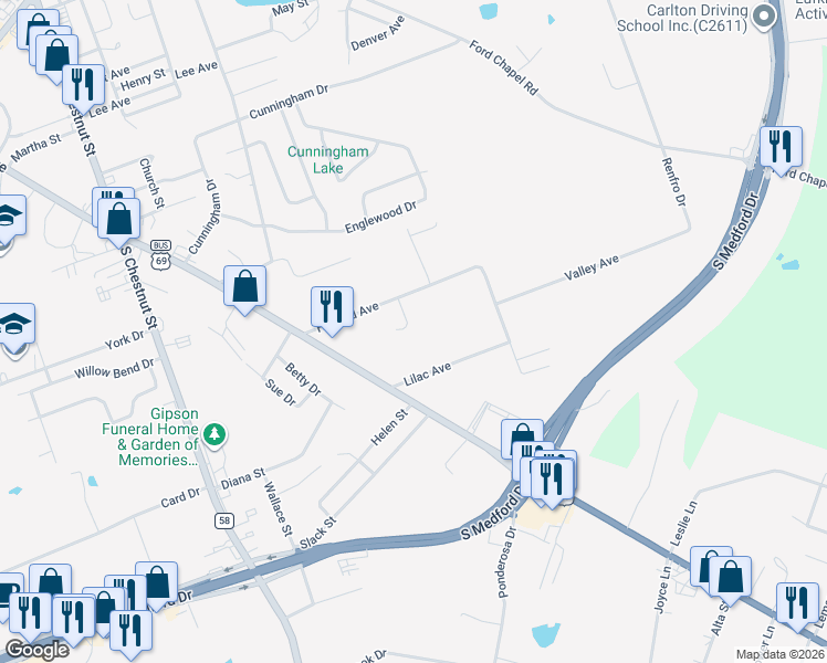 map of restaurants, bars, coffee shops, grocery stores, and more near 111 Springwood Circle in Lufkin