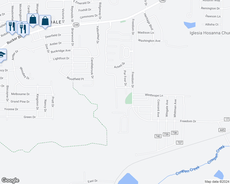 map of restaurants, bars, coffee shops, grocery stores, and more near 116 South Spring View Drive in Enterprise