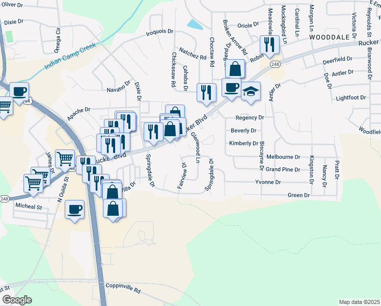 map of restaurants, bars, coffee shops, grocery stores, and more near 702 Springdale Drive in Enterprise