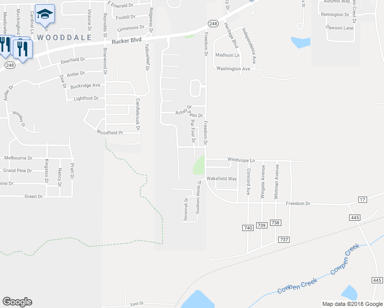 map of restaurants, bars, coffee shops, grocery stores, and more near 110 Baldwin in Enterprise