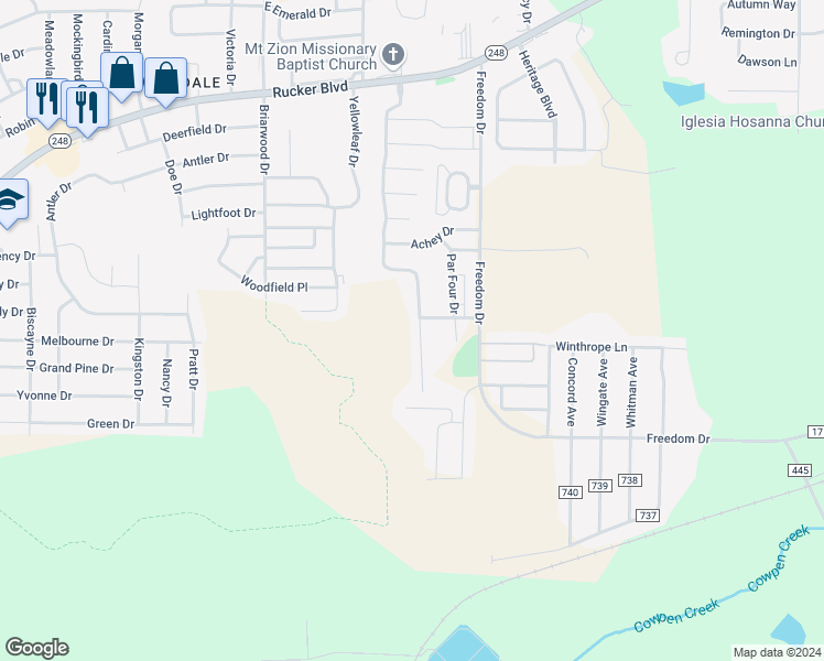 map of restaurants, bars, coffee shops, grocery stores, and more near 112 South Spring View Drive in Enterprise