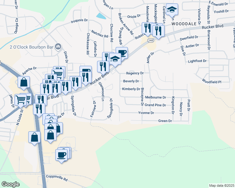 map of restaurants, bars, coffee shops, grocery stores, and more near 300 Melbourne Drive in Enterprise