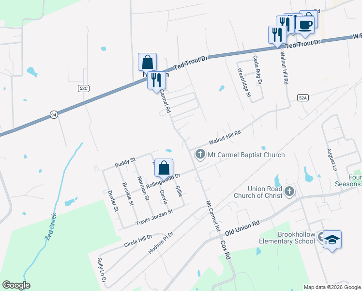 map of restaurants, bars, coffee shops, grocery stores, and more near 446 Mount Carmel Road in Lufkin