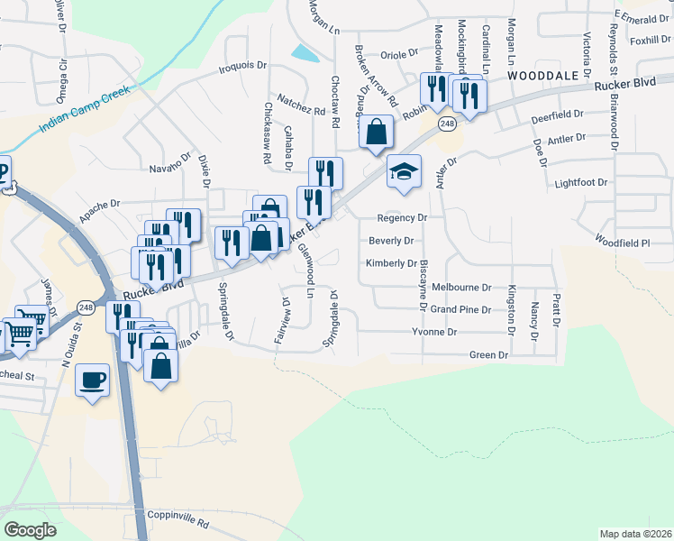 map of restaurants, bars, coffee shops, grocery stores, and more near 108 Anthony Circle in Enterprise