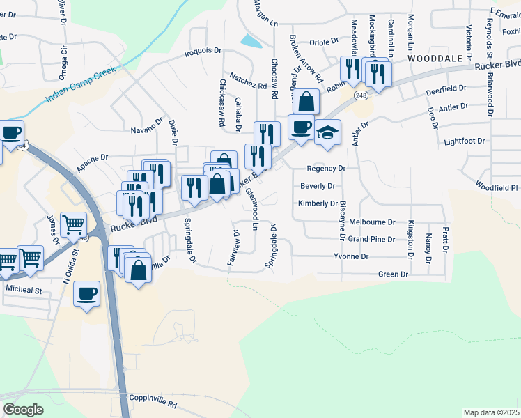 map of restaurants, bars, coffee shops, grocery stores, and more near 100 Anthony Circle in Enterprise