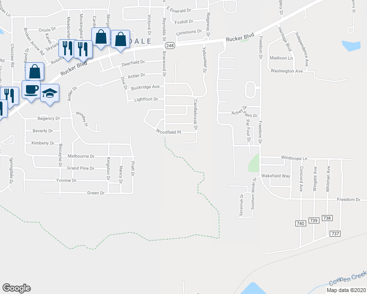 map of restaurants, bars, coffee shops, grocery stores, and more near 329 Candlebrook Drive in Enterprise