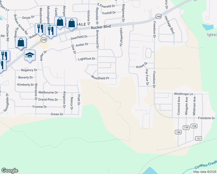 map of restaurants, bars, coffee shops, grocery stores, and more near 328 Candlebrook Drive in Enterprise