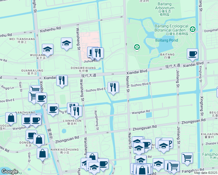 map of restaurants, bars, coffee shops, grocery stores, and more near Su Zhou Da Dao Dong in Su Zhou Shi