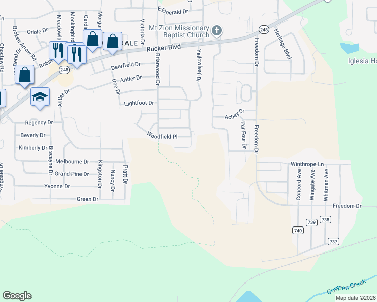 map of restaurants, bars, coffee shops, grocery stores, and more near 305 Candlebrook Drive in Enterprise
