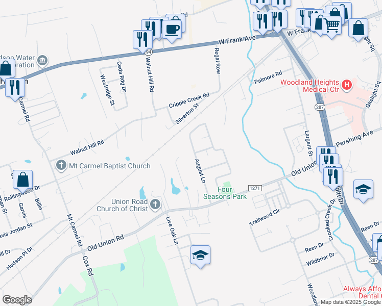 map of restaurants, bars, coffee shops, grocery stores, and more near 401 August Ln in Lufkin
