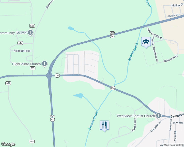 map of restaurants, bars, coffee shops, grocery stores, and more near 106 Woodbridge Road in Enterprise
