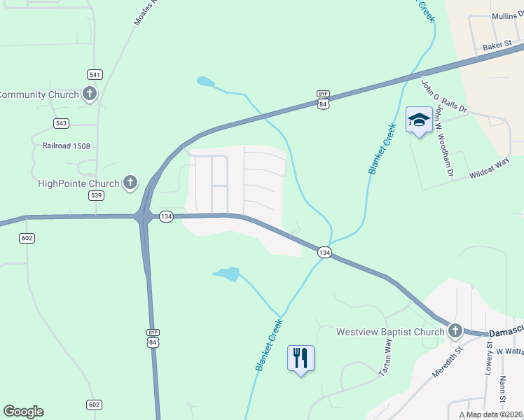 map of restaurants, bars, coffee shops, grocery stores, and more near 106 Woodbridge Road in Enterprise