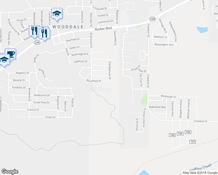 map of restaurants, bars, coffee shops, grocery stores, and more near 303 Candlebrook Drive in Enterprise