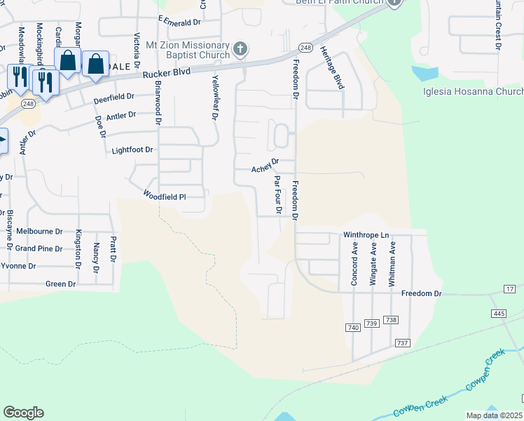 map of restaurants, bars, coffee shops, grocery stores, and more near 101 South Spring View Drive in Enterprise