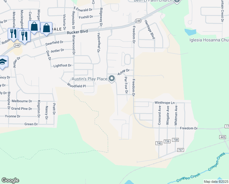map of restaurants, bars, coffee shops, grocery stores, and more near 101 South Spring View Drive in Enterprise
