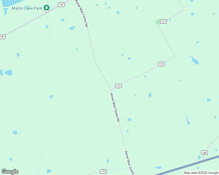 map of restaurants, bars, coffee shops, grocery stores, and more near Annie Mae Casey Road in Marlin