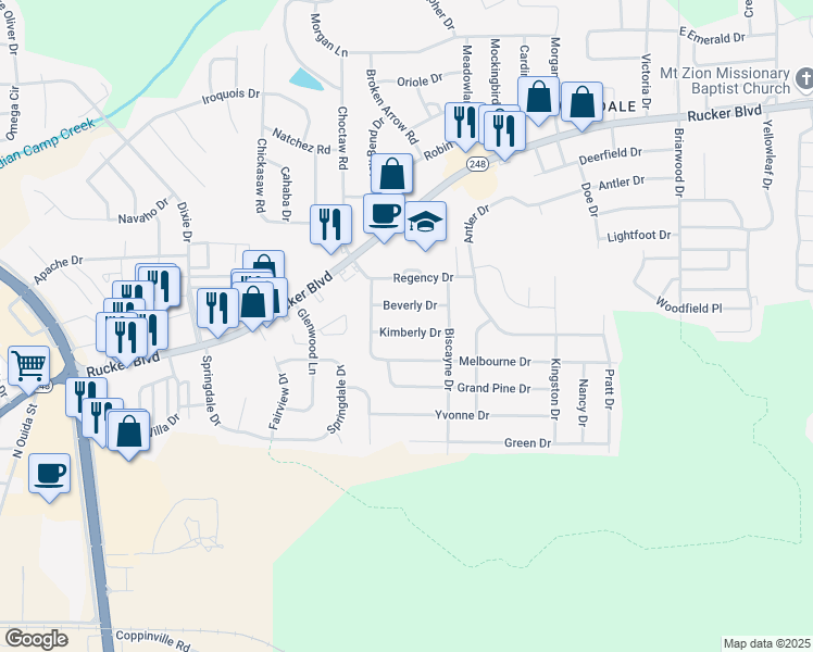map of restaurants, bars, coffee shops, grocery stores, and more near 107 Kimberly Drive in Enterprise