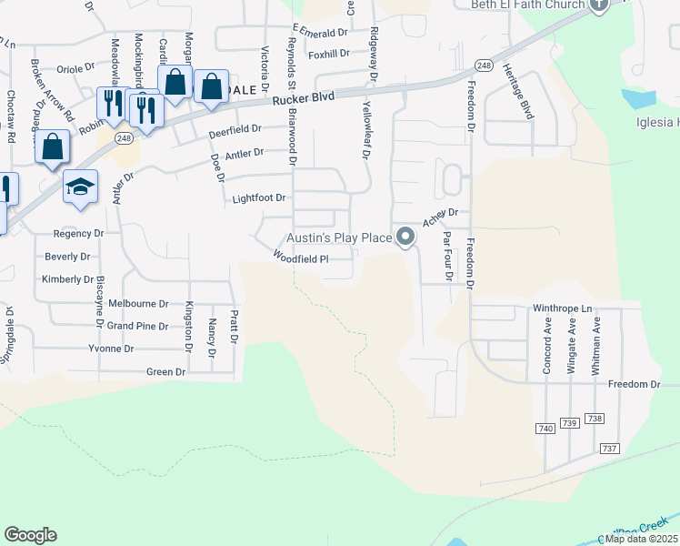 map of restaurants, bars, coffee shops, grocery stores, and more near 312 Candlebrook Drive in Enterprise