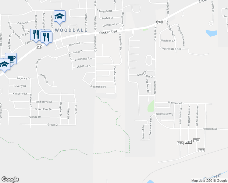 map of restaurants, bars, coffee shops, grocery stores, and more near 302 Candlebrook Drive in Enterprise
