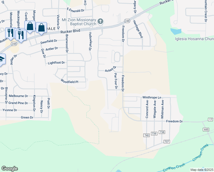 map of restaurants, bars, coffee shops, grocery stores, and more near 112 North Spring View Drive in Enterprise