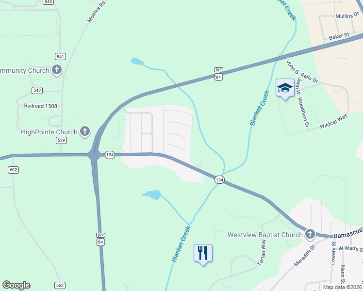 map of restaurants, bars, coffee shops, grocery stores, and more near 106 Woodbridge Road in Enterprise