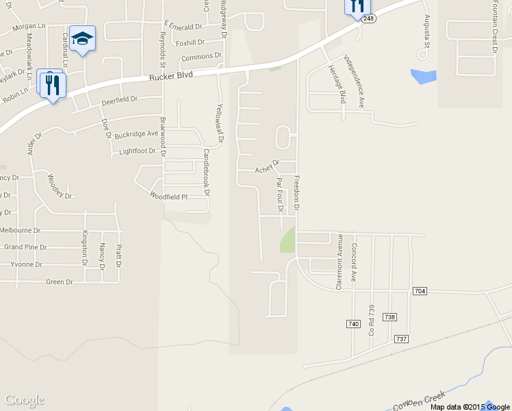 map of restaurants, bars, coffee shops, grocery stores, and more near 115 North Spring View Drive in Enterprise