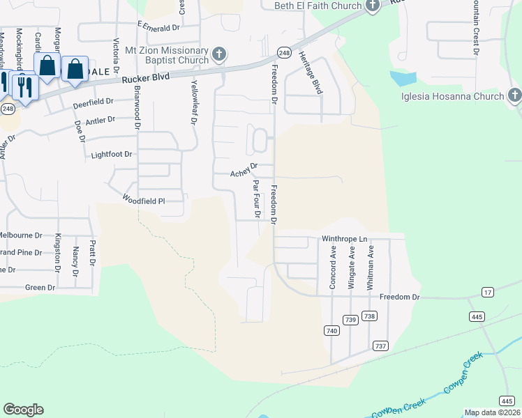 map of restaurants, bars, coffee shops, grocery stores, and more near 100 Hampton Lane in Enterprise