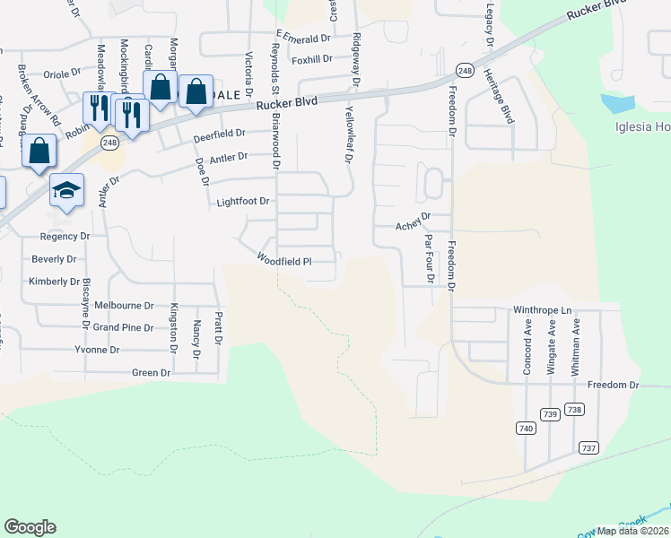 map of restaurants, bars, coffee shops, grocery stores, and more near 155 Candlebrook Drive in Enterprise