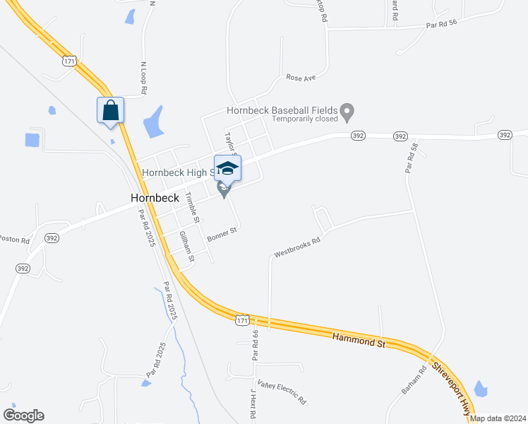 map of restaurants, bars, coffee shops, grocery stores, and more near 136 Corley Road in Hornbeck