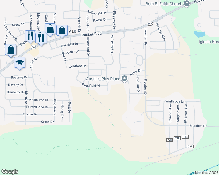 map of restaurants, bars, coffee shops, grocery stores, and more near 297 Candlebrook Drive in Enterprise