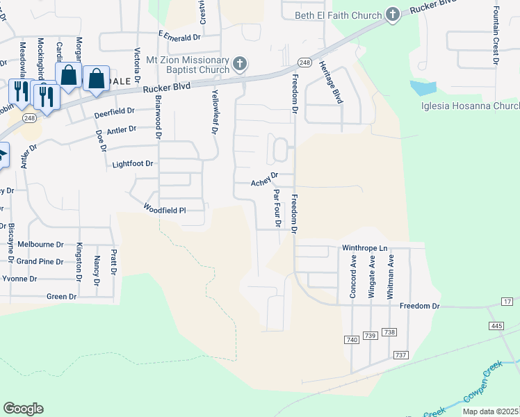 map of restaurants, bars, coffee shops, grocery stores, and more near 130 North Spring View Drive in Enterprise
