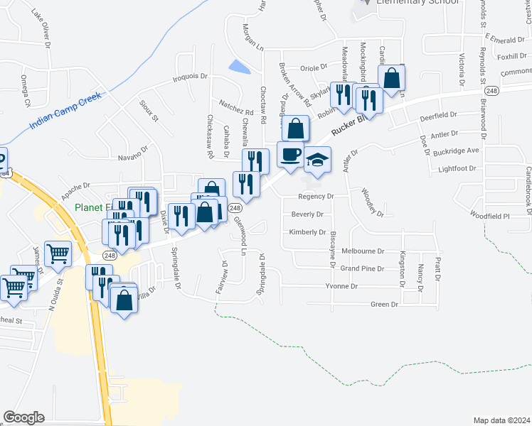 map of restaurants, bars, coffee shops, grocery stores, and more near 18 Anthony Circle in Enterprise