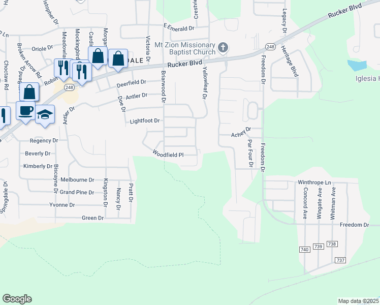 map of restaurants, bars, coffee shops, grocery stores, and more near 131 Candlebrook Drive in Enterprise