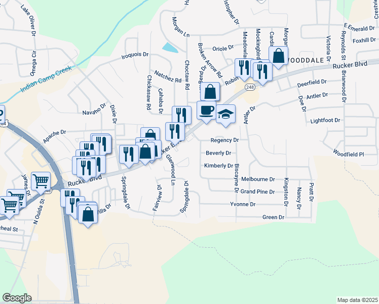 map of restaurants, bars, coffee shops, grocery stores, and more near 19 Anthony Circle in Enterprise