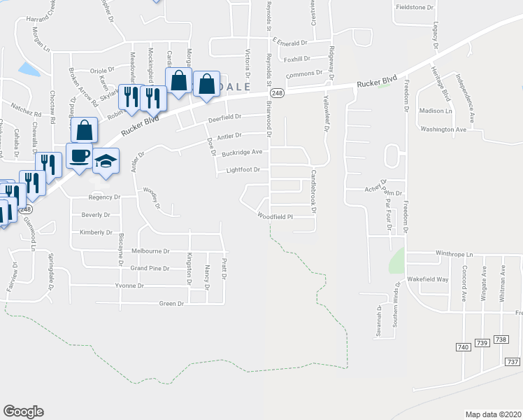 map of restaurants, bars, coffee shops, grocery stores, and more near 104 Pineridge Drive in Enterprise