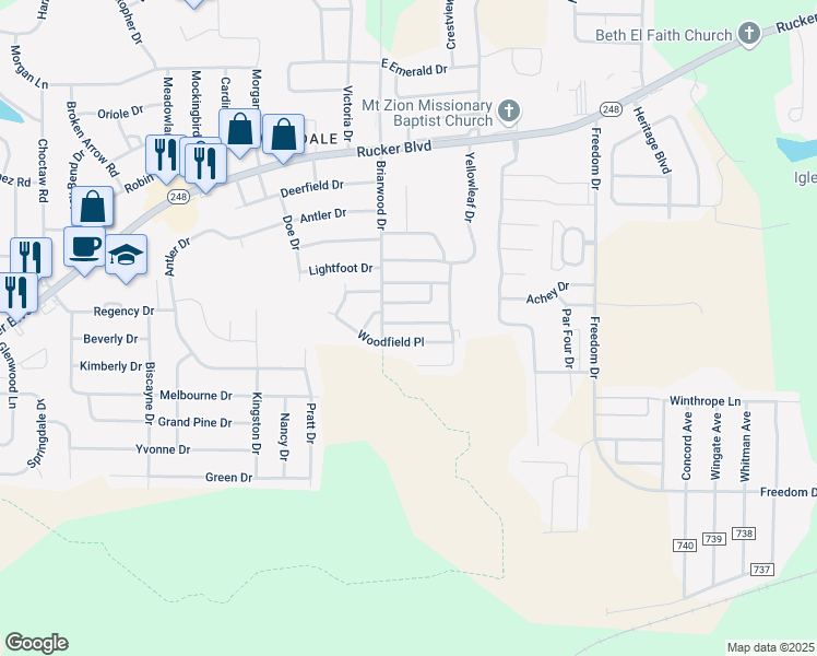 map of restaurants, bars, coffee shops, grocery stores, and more near 5E Briarwood Drive in Enterprise