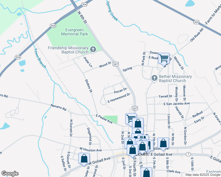 map of restaurants, bars, coffee shops, grocery stores, and more near 115 North Pineview Drive in Crockett