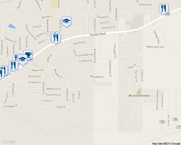 map of restaurants, bars, coffee shops, grocery stores, and more near 109 Pineridge Drive in Enterprise