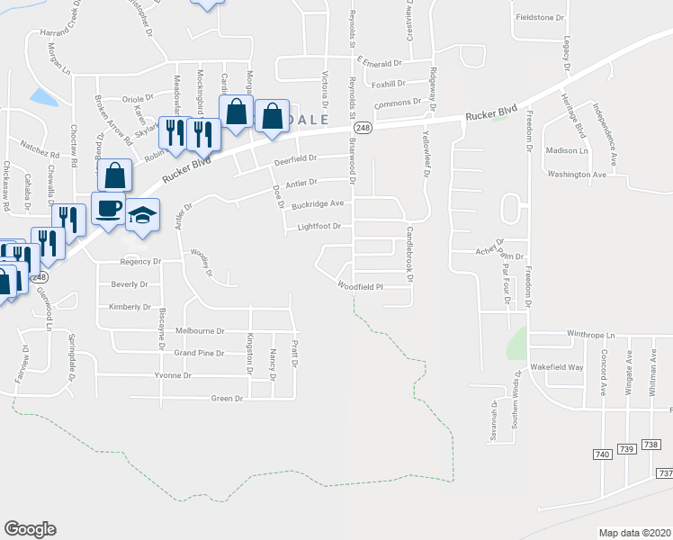 map of restaurants, bars, coffee shops, grocery stores, and more near 109 Pineridge Drive in Enterprise