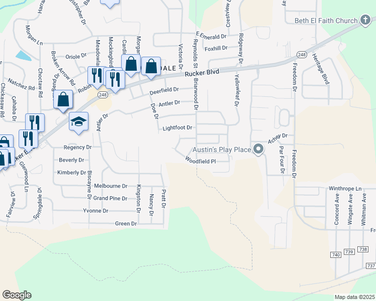map of restaurants, bars, coffee shops, grocery stores, and more near 113 Pineridge Drive in Enterprise